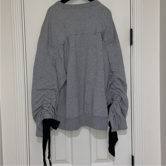 Dries Van Noten Bateau Neckline Sweatshirt with ribbon ties cinched sleeves gray - Picture 10 of 17